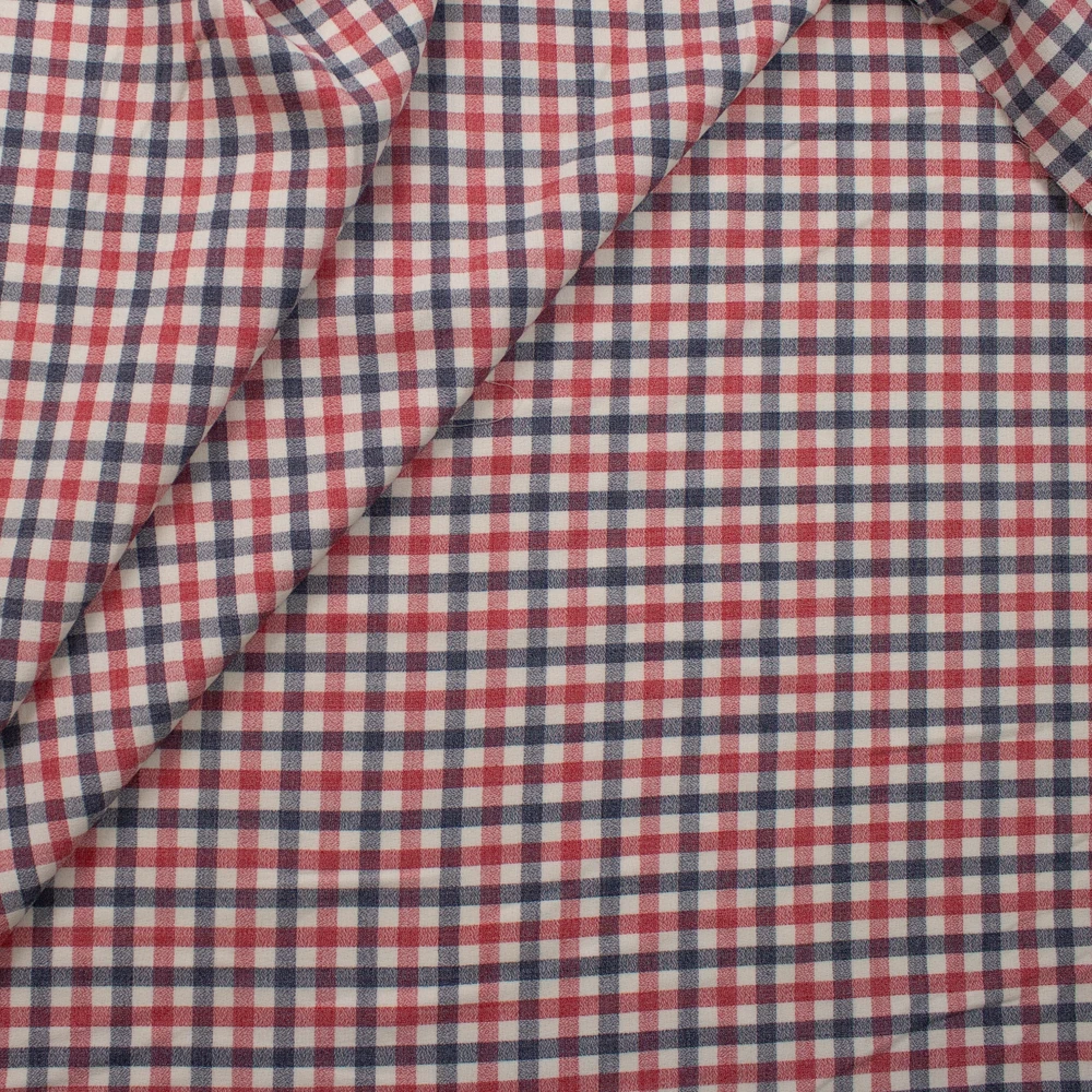 Red, Navy, and Ivory Plaid Wool Crepe from Calvin Klein Fabric By The Yard - Wide shot