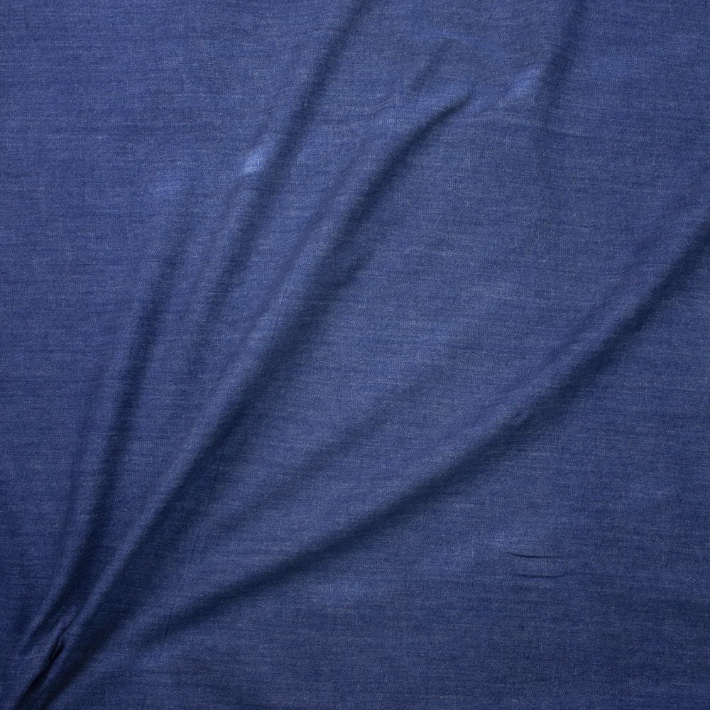 Medium Blue Designer Washed Stretch Denim Fabric By The Yard - Wide shot