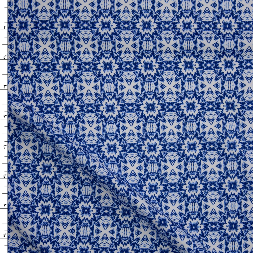 Blue on White Kaleidoscope Designer Nylon/Spandex from Manhattan Beachwear Fabric By The Yard