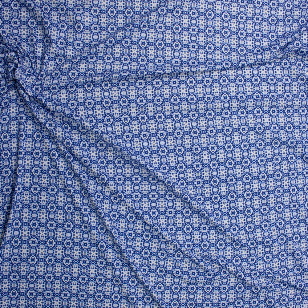Blue on White Kaleidoscope Designer Nylon/Spandex from Manhattan Beachwear Fabric By The Yard - Wide shot