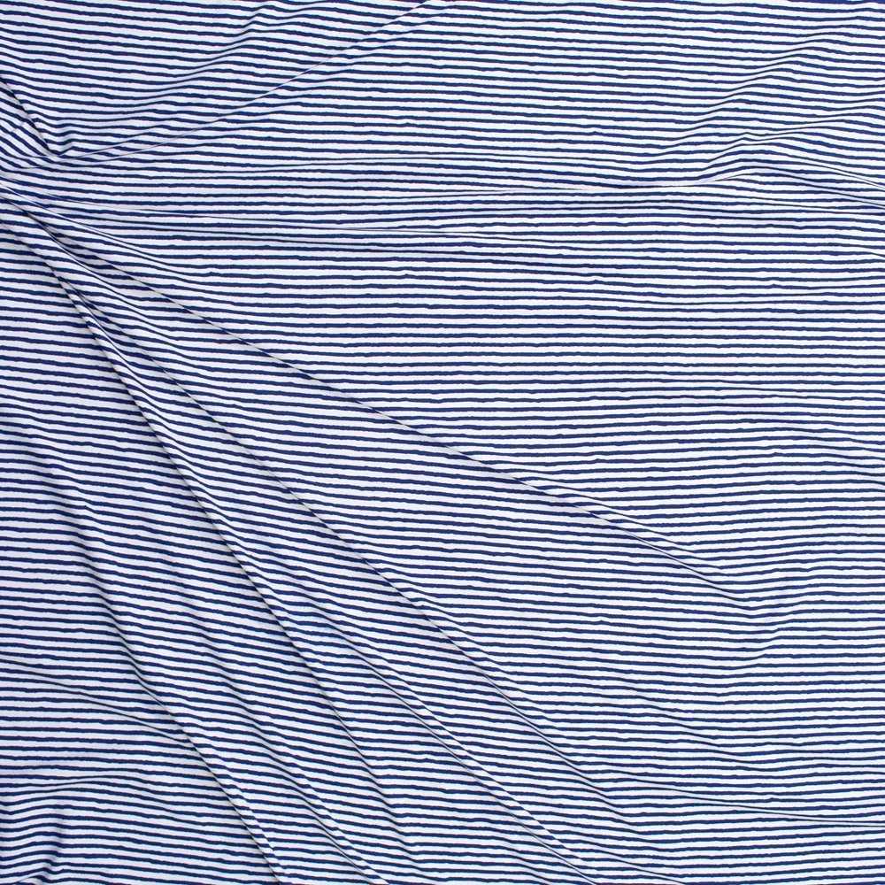 Blue on White Horizontal Paint Stripe Designer Nylon/Spandex from Manhattan Beachwear Fabric By The Yard - Wide shot