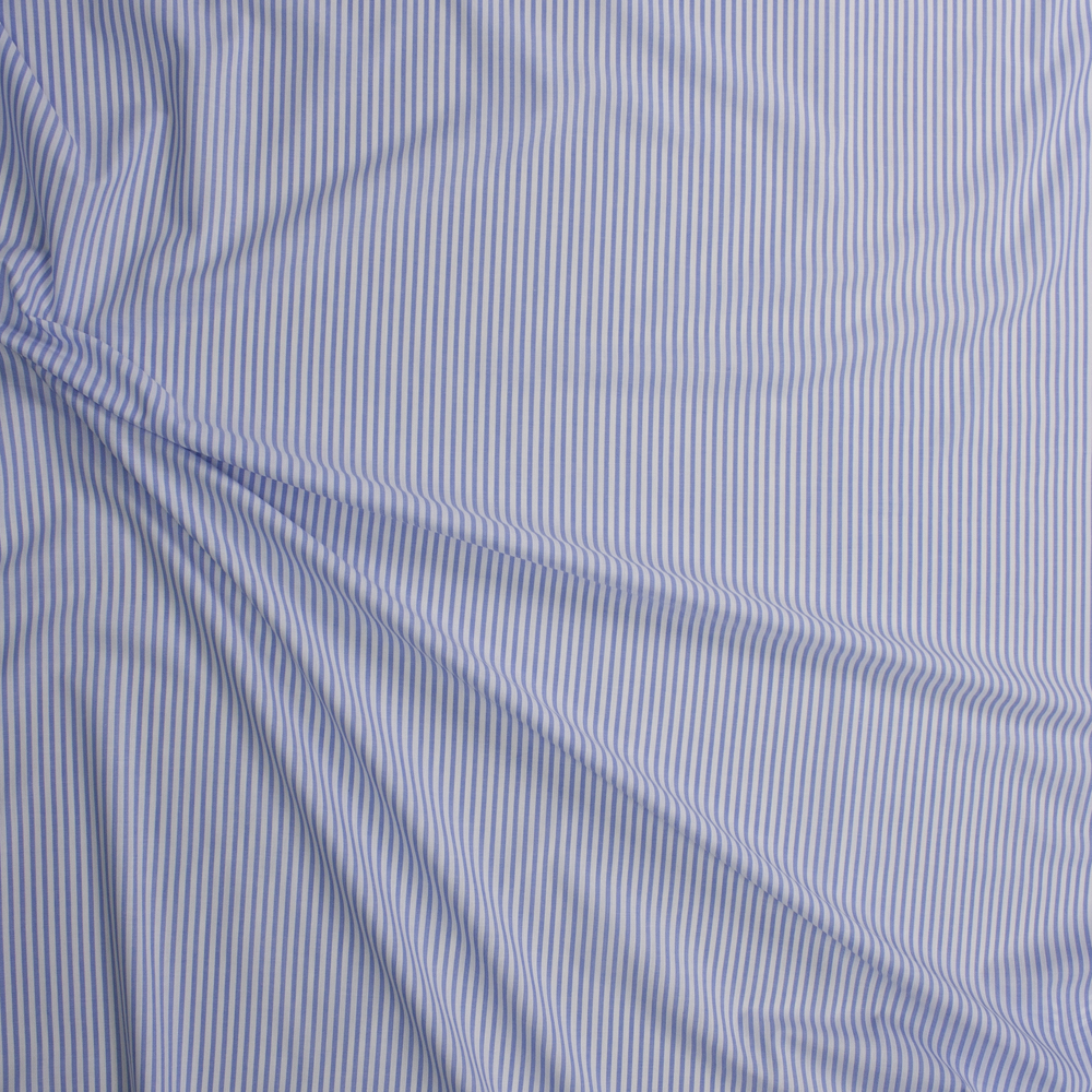 Light Blue and White Vertical Stripe Chambray Fabric By The Yard - Wide shot