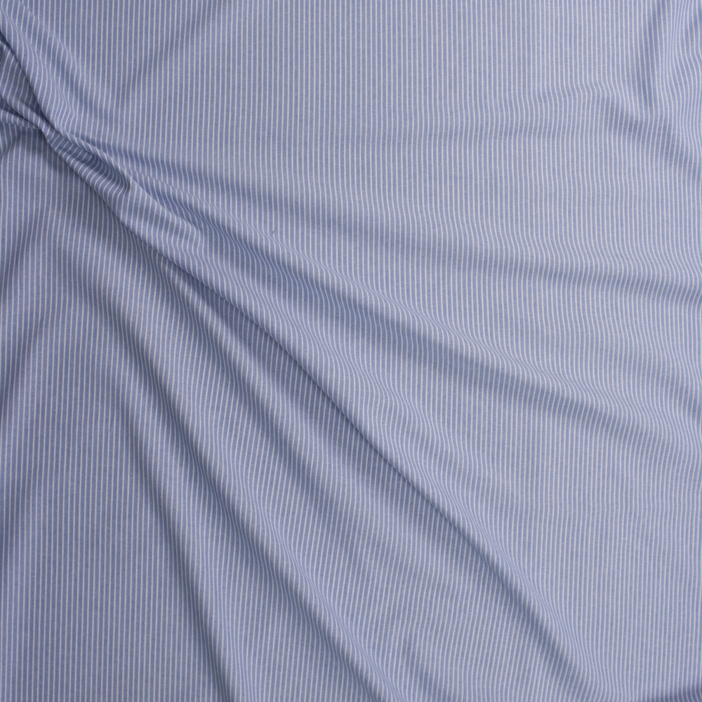 White on Blue Pinstripes Chambray Fabric By The Yard - Wide shot