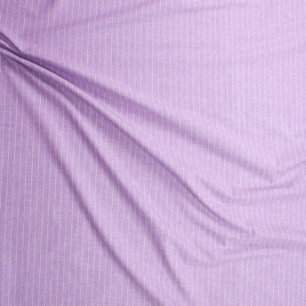 White Pinstripes on Lavender Chambray Fabric By The Yard - Wide shot