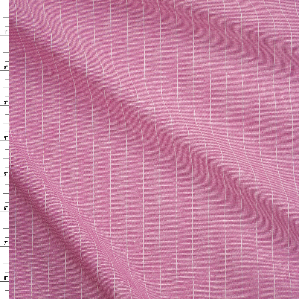 White Pinstripes on Pink Chambray Fabric By The Yard