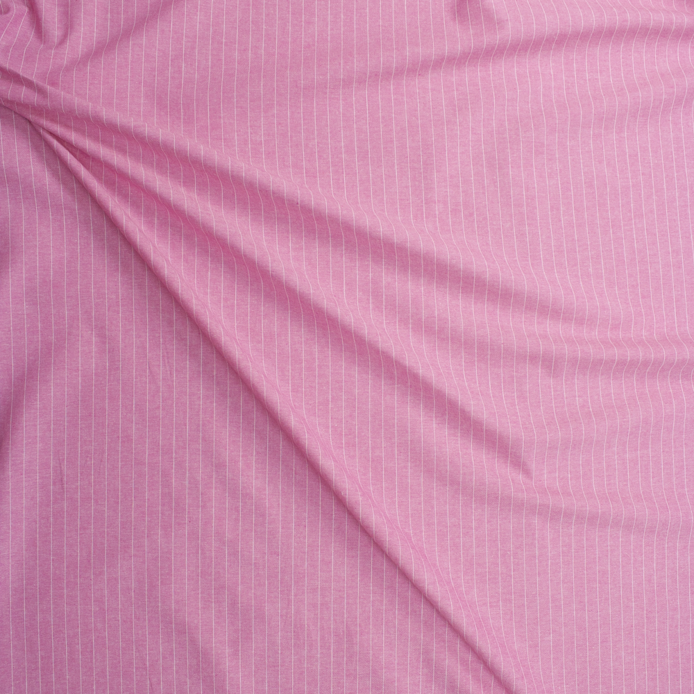 White Pinstripes on Pink Chambray Fabric By The Yard - Wide shot