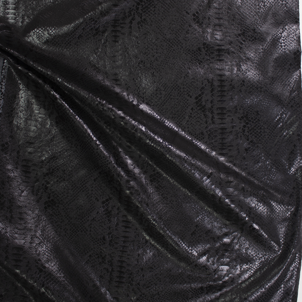 Black Glossy Snakeskin on Black Stretch Baby Wale Corduroy Fabric By The Yard - Wide shot