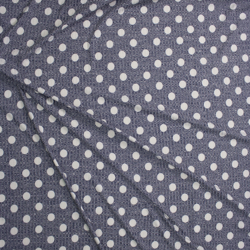 White Dots on Heather Navy Ribbed Sweater Knit Fabric By The Yard - Wide shot