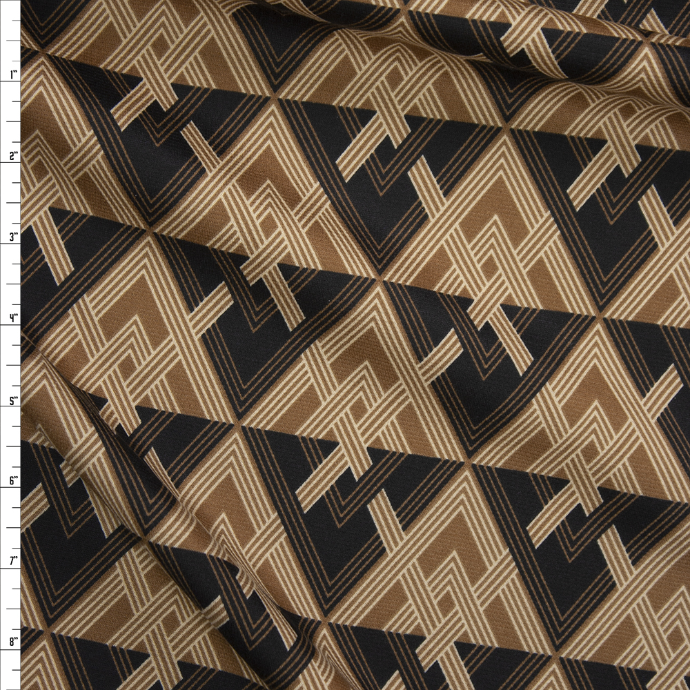 Black and Tan Diamond Pattern Ponte De Roma Fabric By The Yard