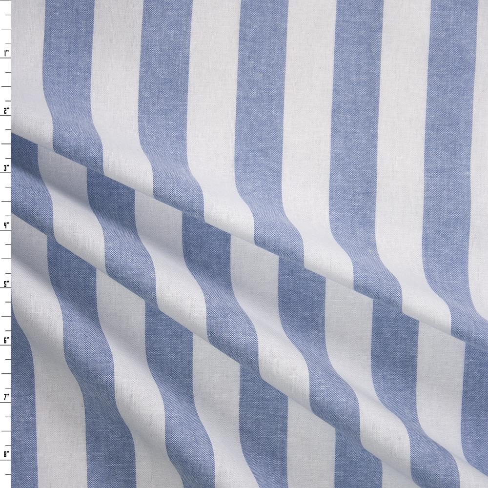 Light Blue and White Stripe Chambray Fabric By The Yard