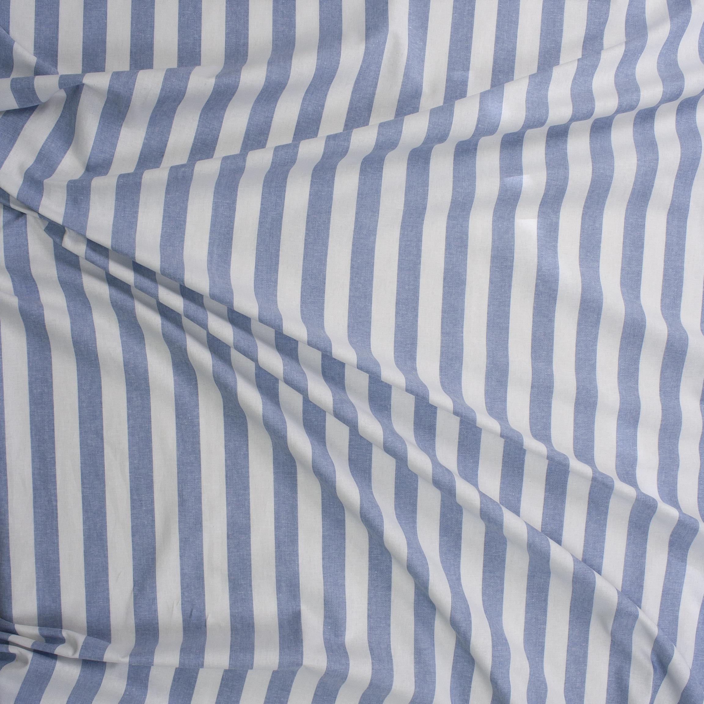 Light Blue and White Stripe Chambray Fabric By The Yard - Wide shot