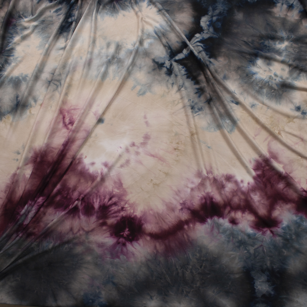 Wine, Grey, and Ivory Tie Dye Double Brushed Poly Spandex Knit Fabric By The Yard - Wide shot