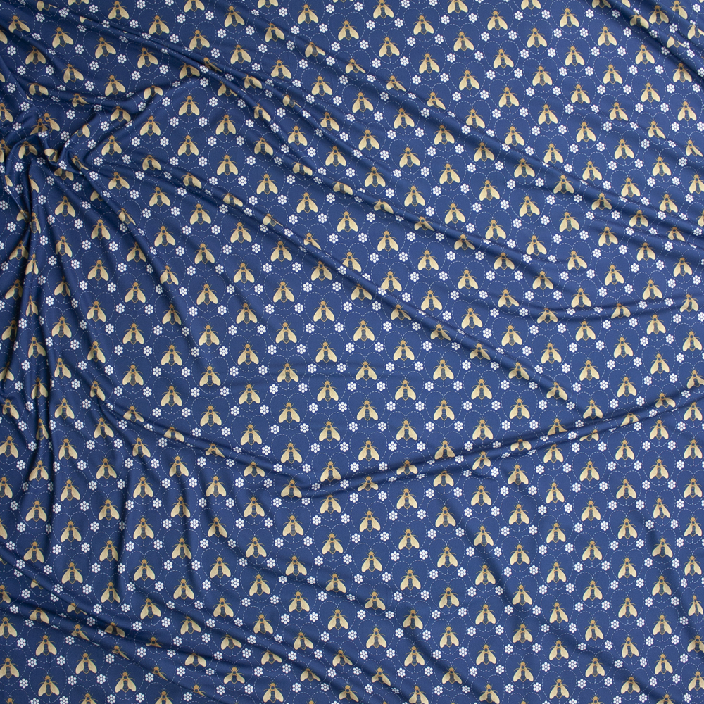 Bees and Hearts on Deep Slate Marketa Double Brushed Poly Spandex Knit Fabric By The Yard - Wide shot