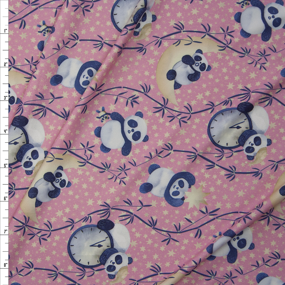 Sleepytime Pandas Light Pink Marketa Double Brushed Poly Spandex Knit Fabric By The Yard