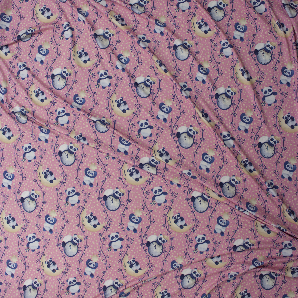 Sleepytime Pandas Light Pink Marketa Double Brushed Poly Spandex Knit Fabric By The Yard - Wide shot