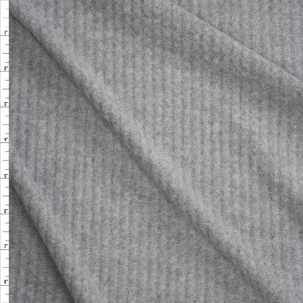 Light Grey Heather Brushed Soft Waffle Knit Fabric By The Yard