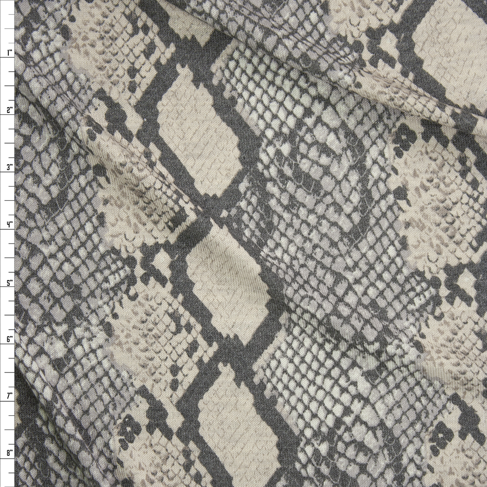 Grey and Ivory Snakeskin Hacci Sweater Knit Fabric By The Yard