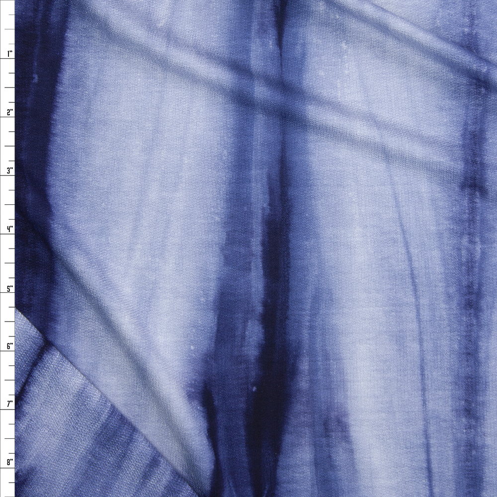 Navy and Grey Streaked Tie Dye Lightweight Rayon French Terry Fabric By The Yard