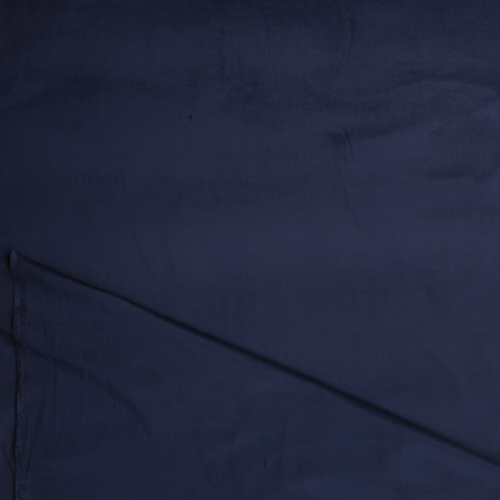 Navy Blue Stretch Corded Cotton Velvet Fabric By The Yard - Wide shot