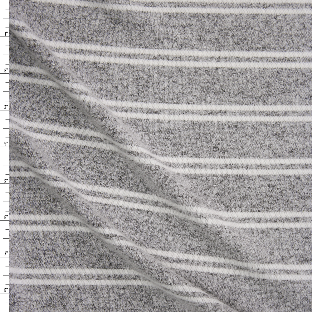 White on Grey Double Stripe Soft Brushed Sweater Knit Fabric By The Yard