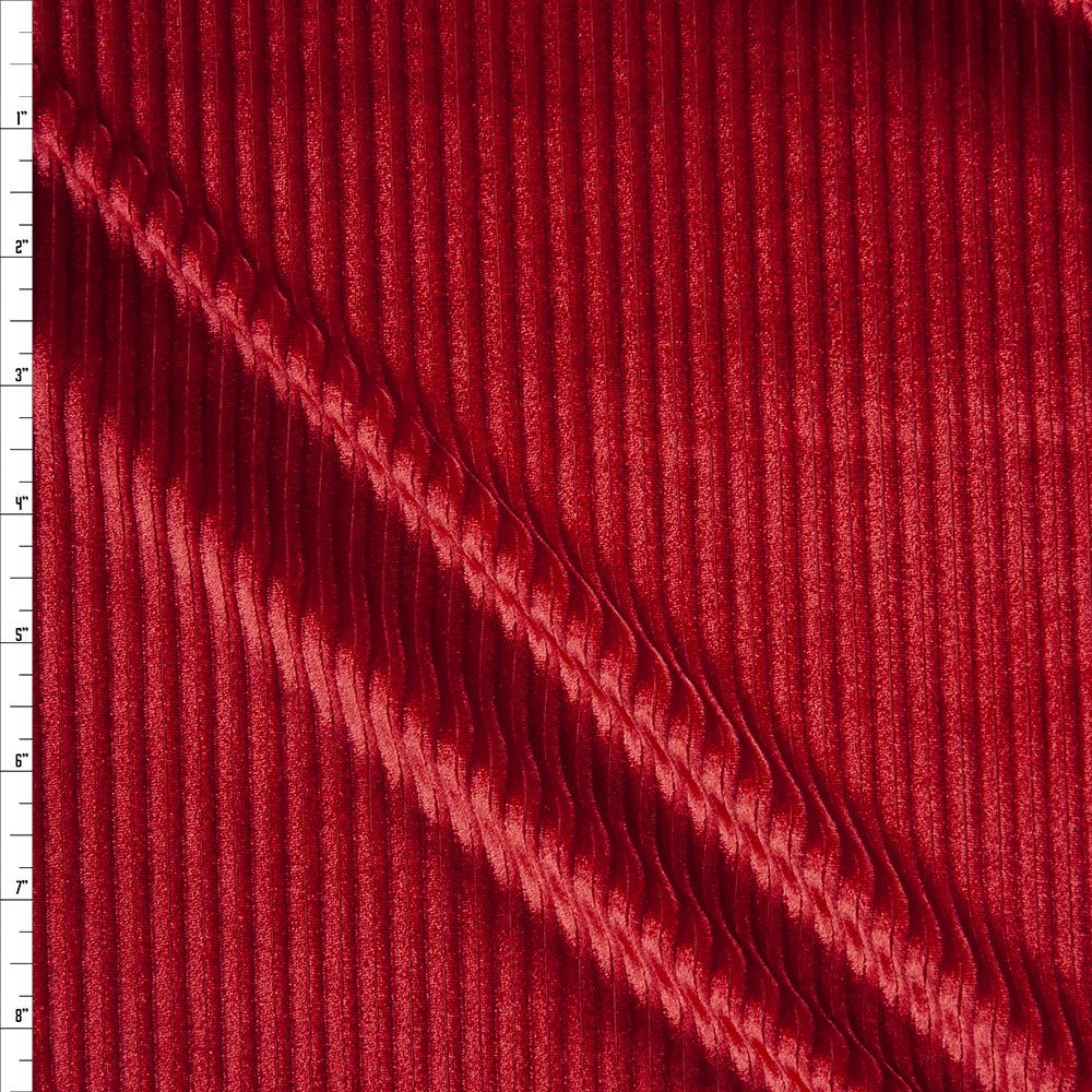 Red Corded Stretch Velvet Fabric By The Yard