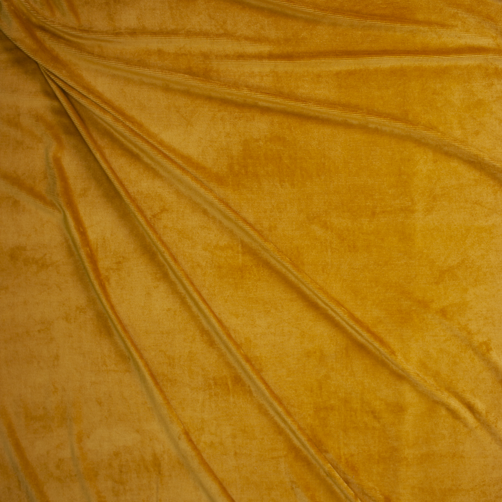 Mustard Soft Micro Corded Stretch Velvet Fabric By The Yard - Wide shot
