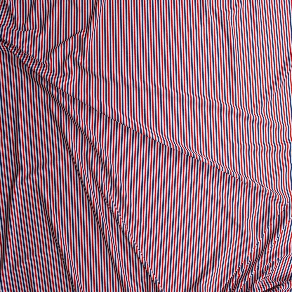 Red, White, and Blue Stripe Designer Nylon/Spandex Fabric By The Yard - Wide shot