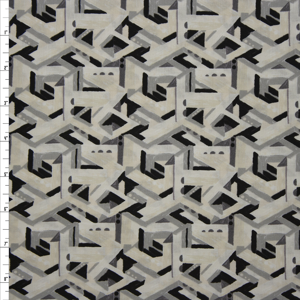Via Geometric Brushstroke Ivory and Grey Quilter’s Cotton Print from Boundless Fabrics Fabric By The Yard