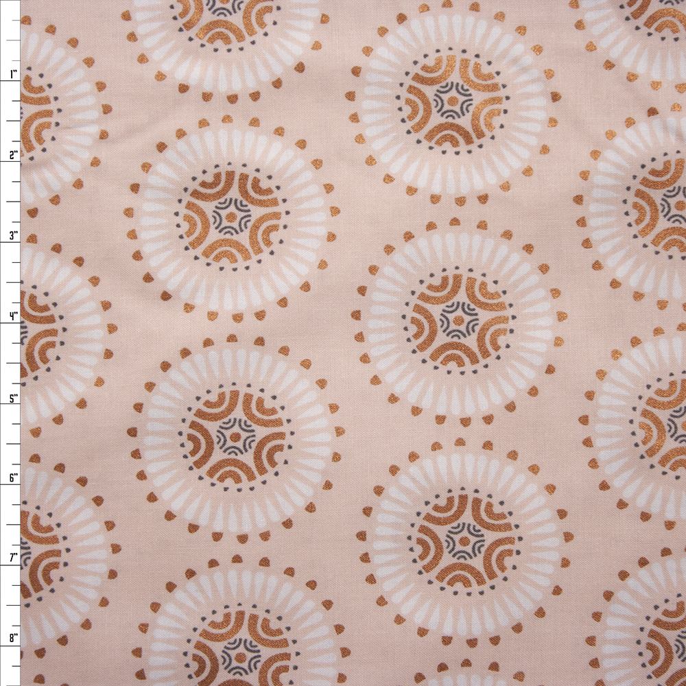 Via Metallic Copper and Blush Medallions Quilter’s Cotton Print from Boundless Fabrics Fabric By The Yard