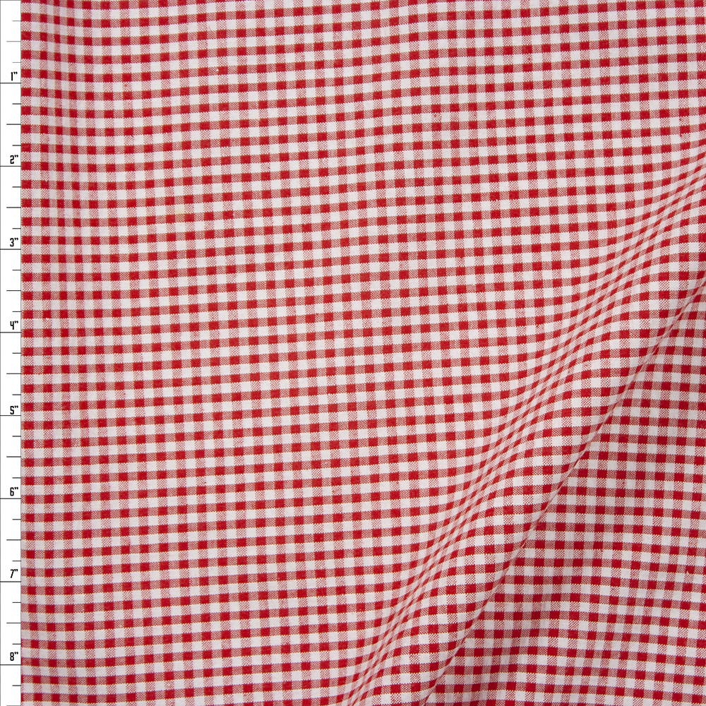 Red and White 1/8” Gingham Seersucker Fabric By The Yard
