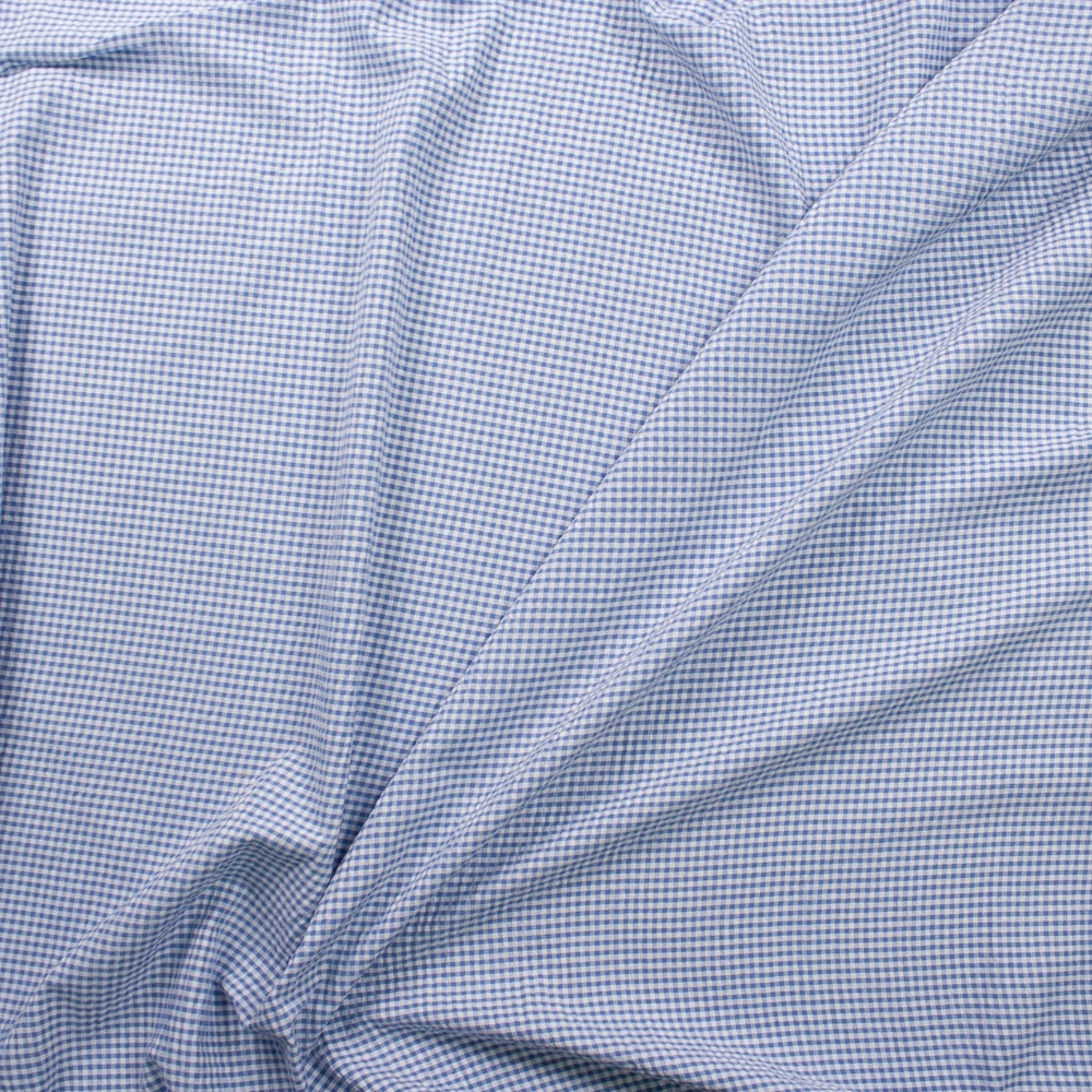 Cadet Blue and White 1/8” Gingham Seersucker Fabric By The Yard - Wide shot