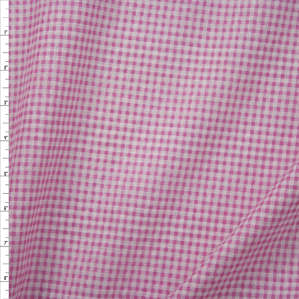 Hot Pink and White 1/8” Gingham Seersucker Fabric By The Yard