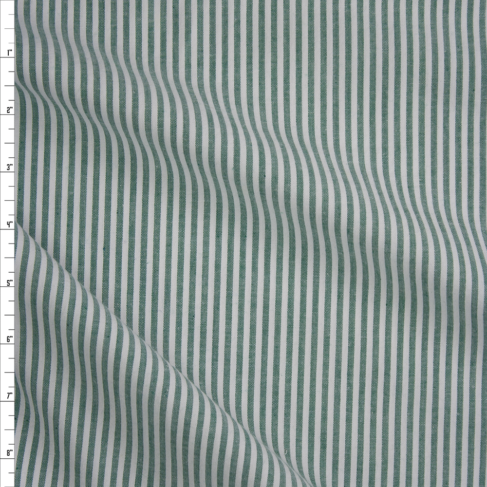 Emerald Green and White 1/8” Stripe Seersucker Fabric By The Yard