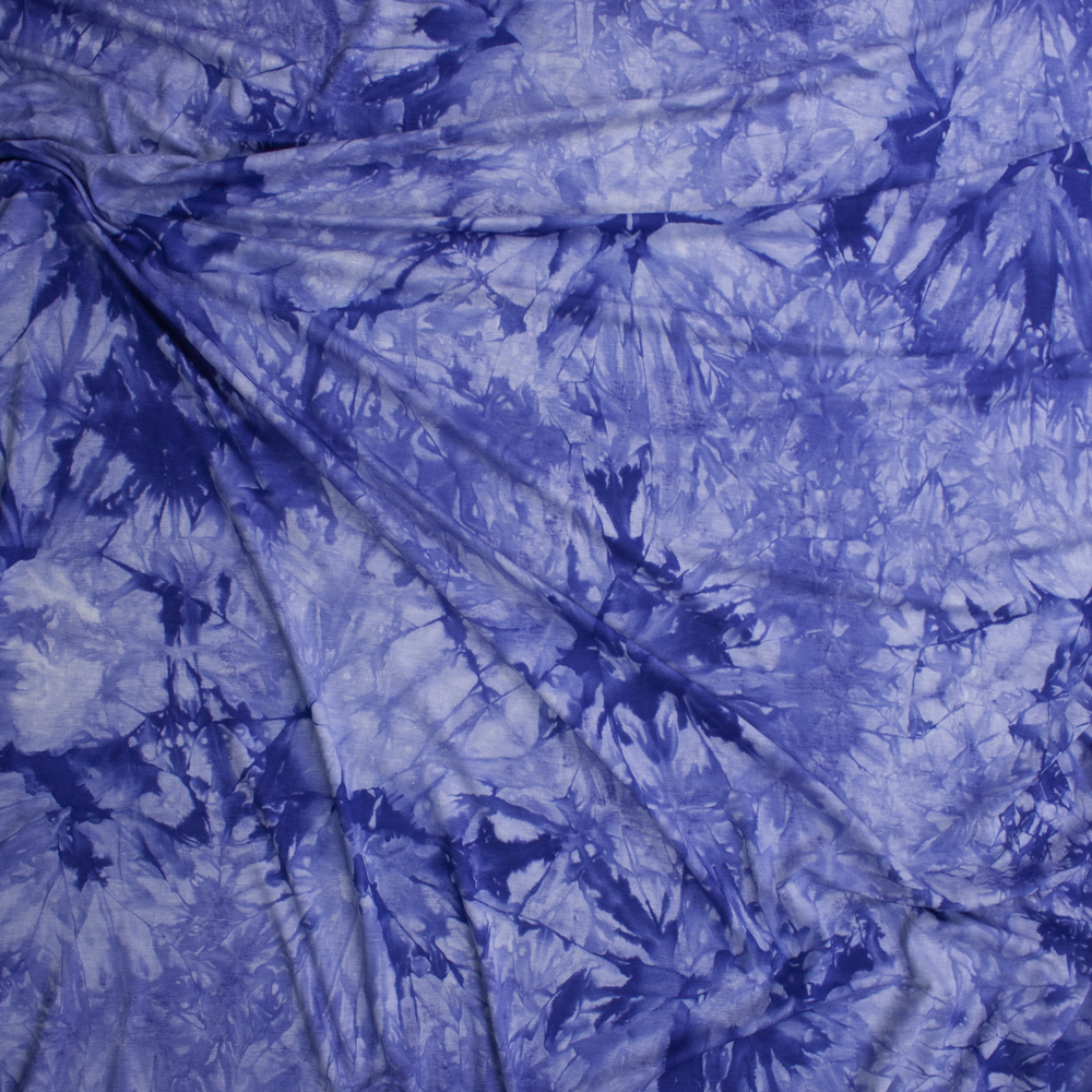 Denim Blue Tie Dye Jersey Knit Fabric By The Yard - Wide shot