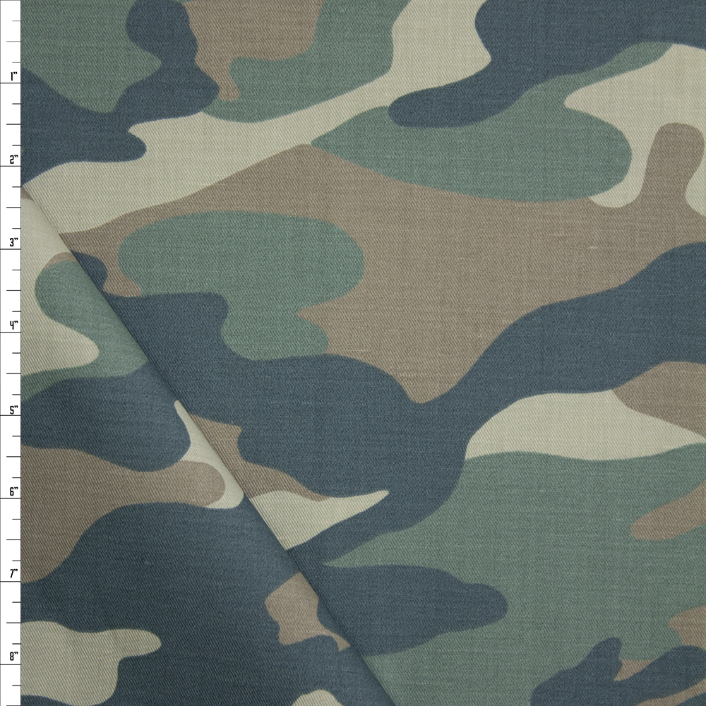 Faded Classic Camouflage Cotton Twill Fabric By The Yard