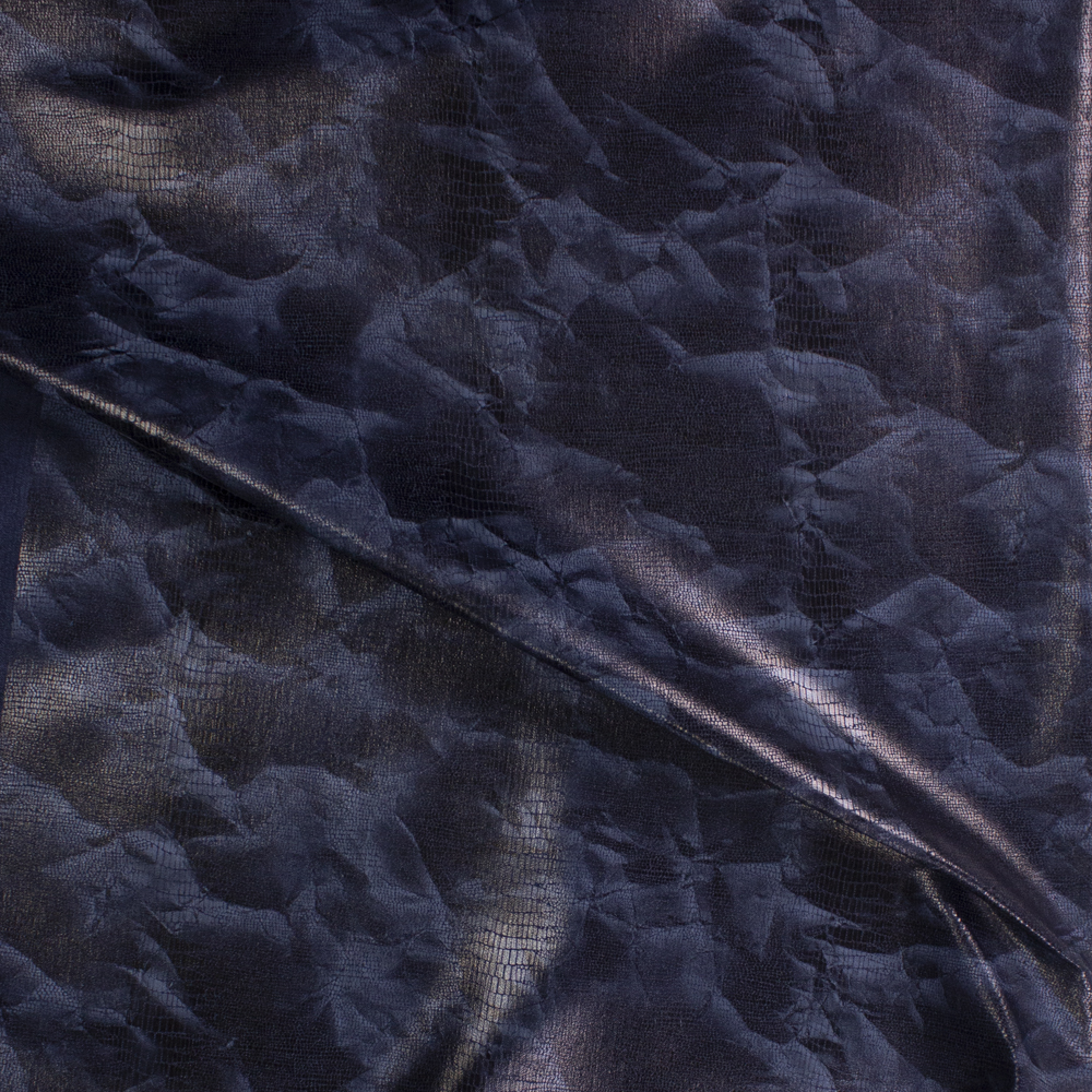 Gloss Grunge Snakeskin on Indigo Stretch Denim Fabric By The Yard - Wide shot