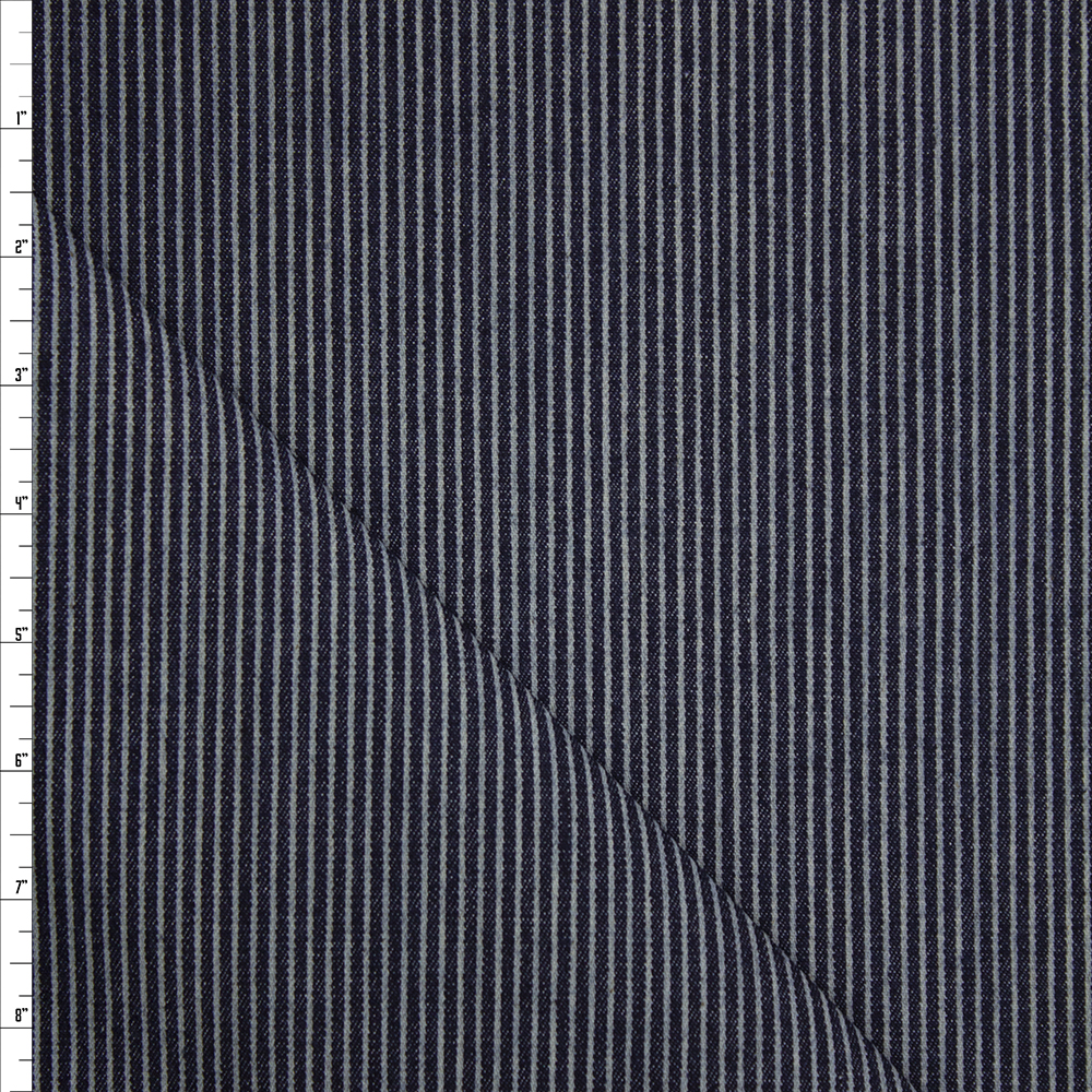 Vertical Railroad Stripe Heavyweight Denim Fabric By The Yard