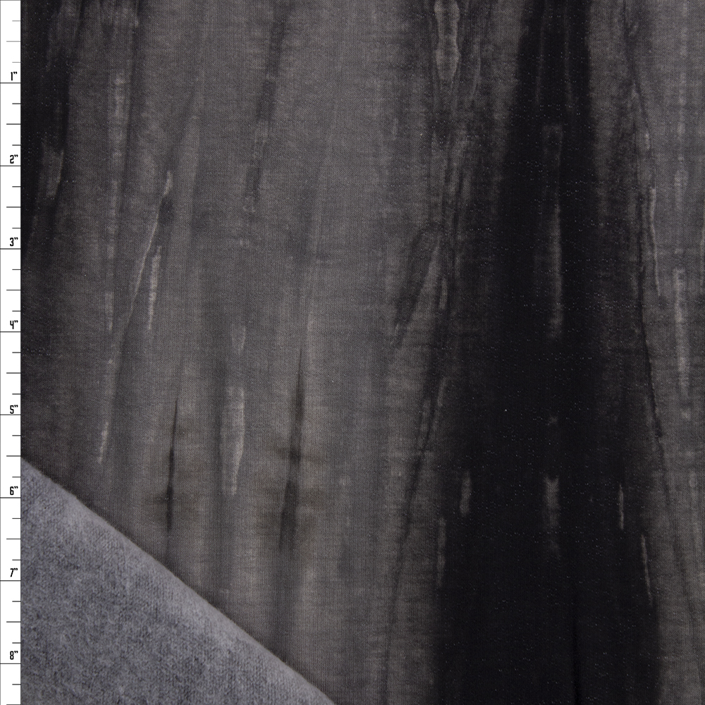 Black and Charcoal Tie Dye Soft Sweatshirt Fleece Fabric By The Yard
