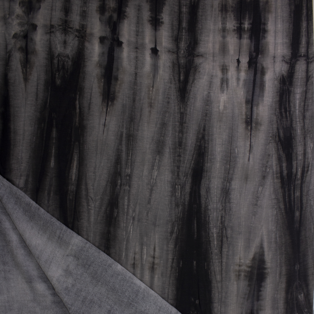 Black and Charcoal Tie Dye Soft Sweatshirt Fleece Fabric By The Yard - Wide shot