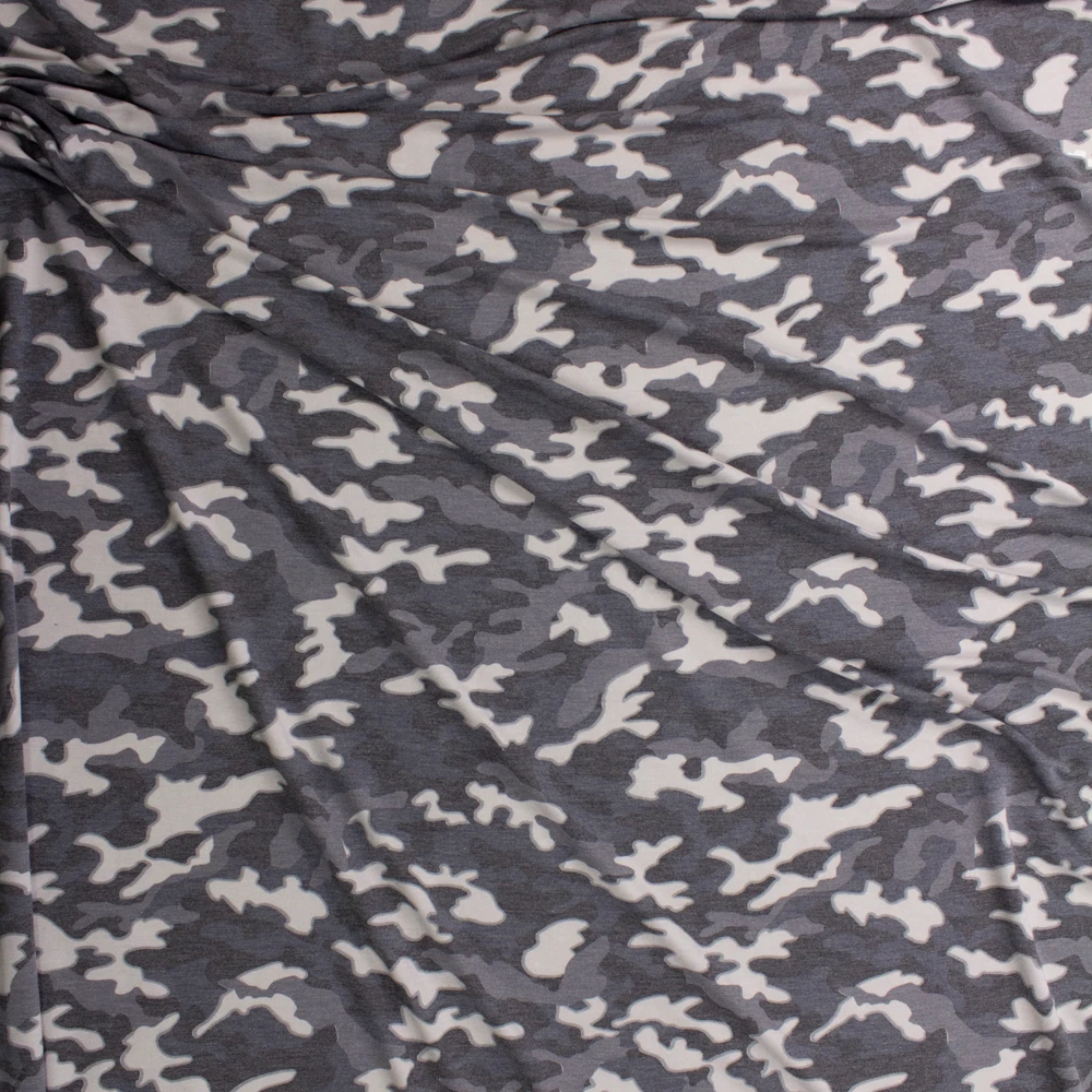 Light Grey Camouflage Stretch Rayon French Terry Fabric By The Yard - Wide shot
