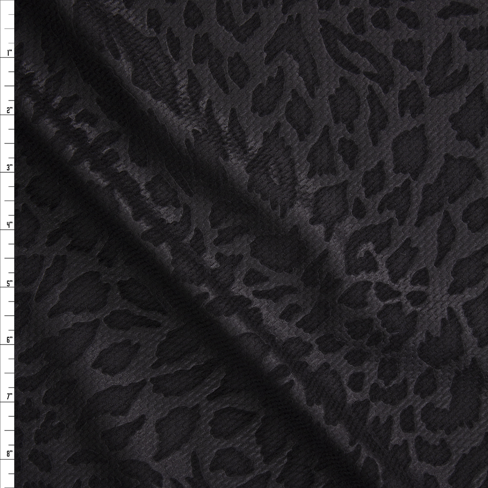 Black on Black Semi Glossy Leopard Bullet Liverpool Knit Fabric By The Yard