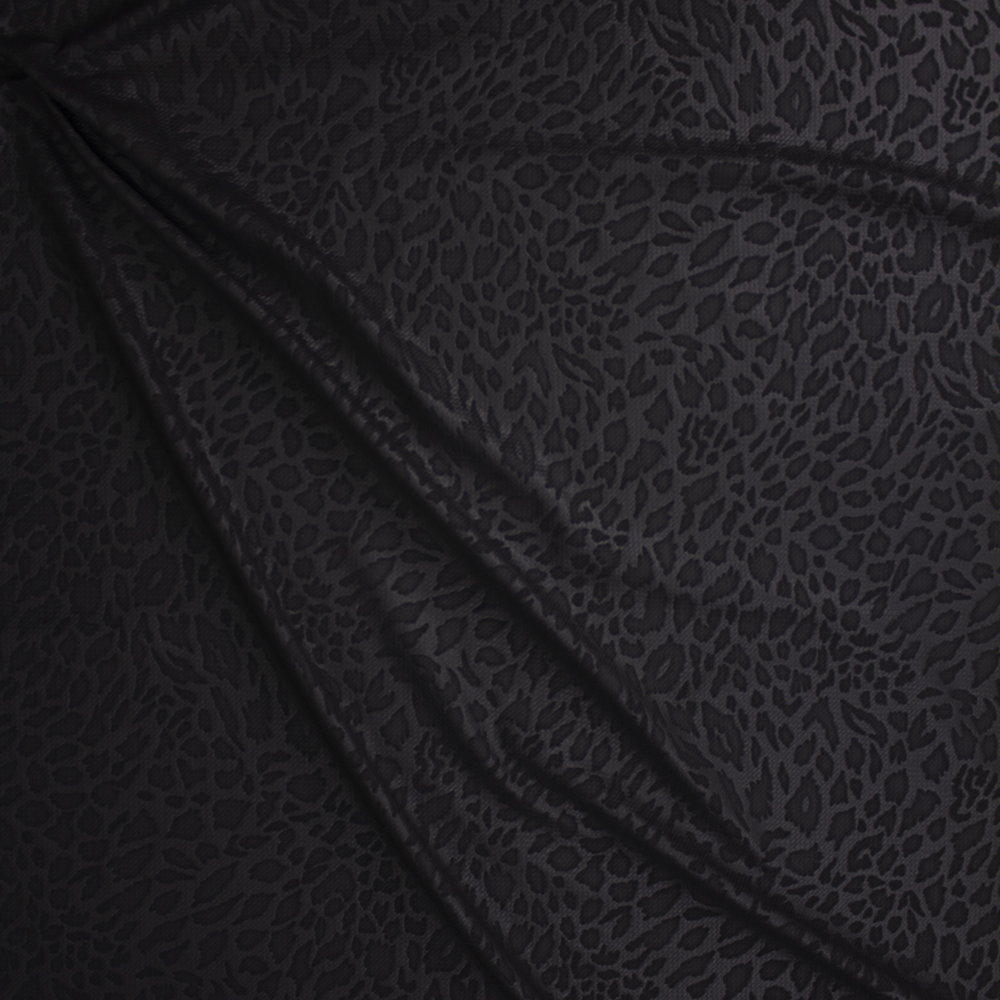 Black on Black Semi Glossy Leopard Bullet Liverpool Knit Fabric By The Yard - Wide shot