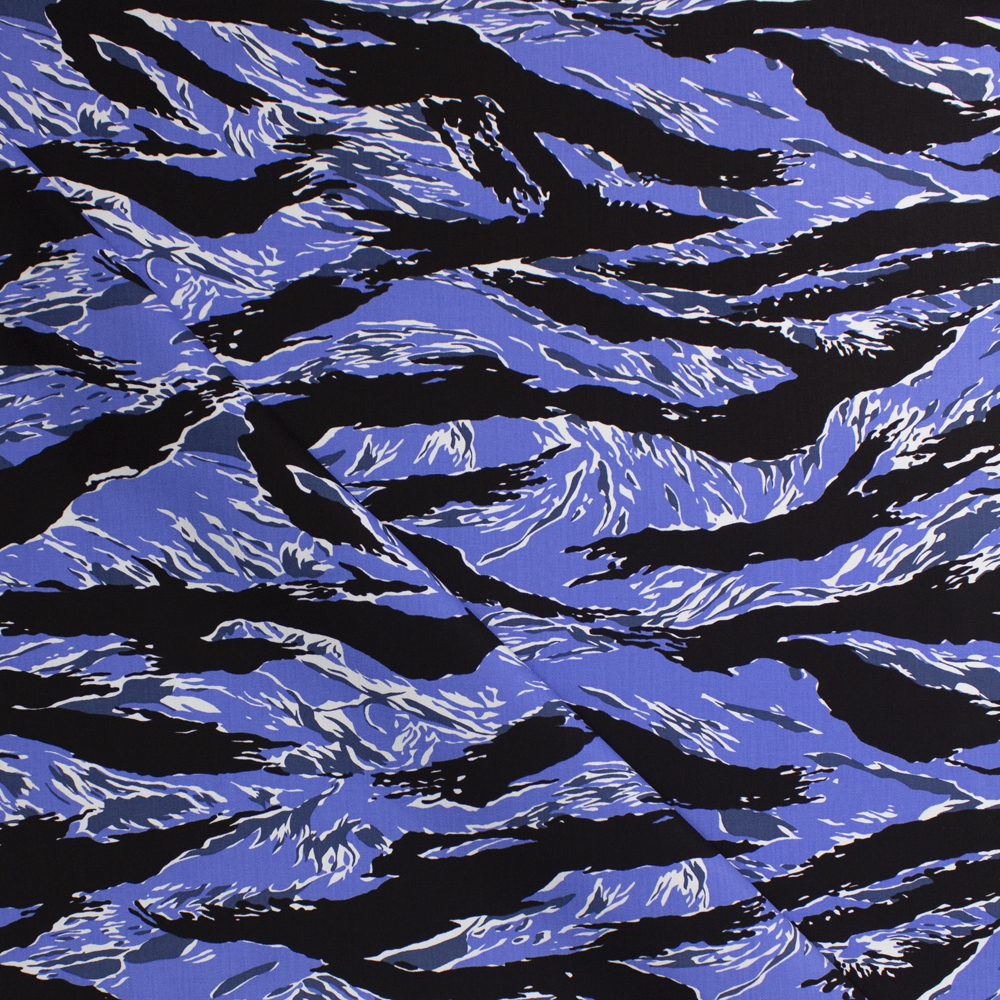 Blue Torn Style Camo Cotton Twill Fabric By The Yard - Wide shot