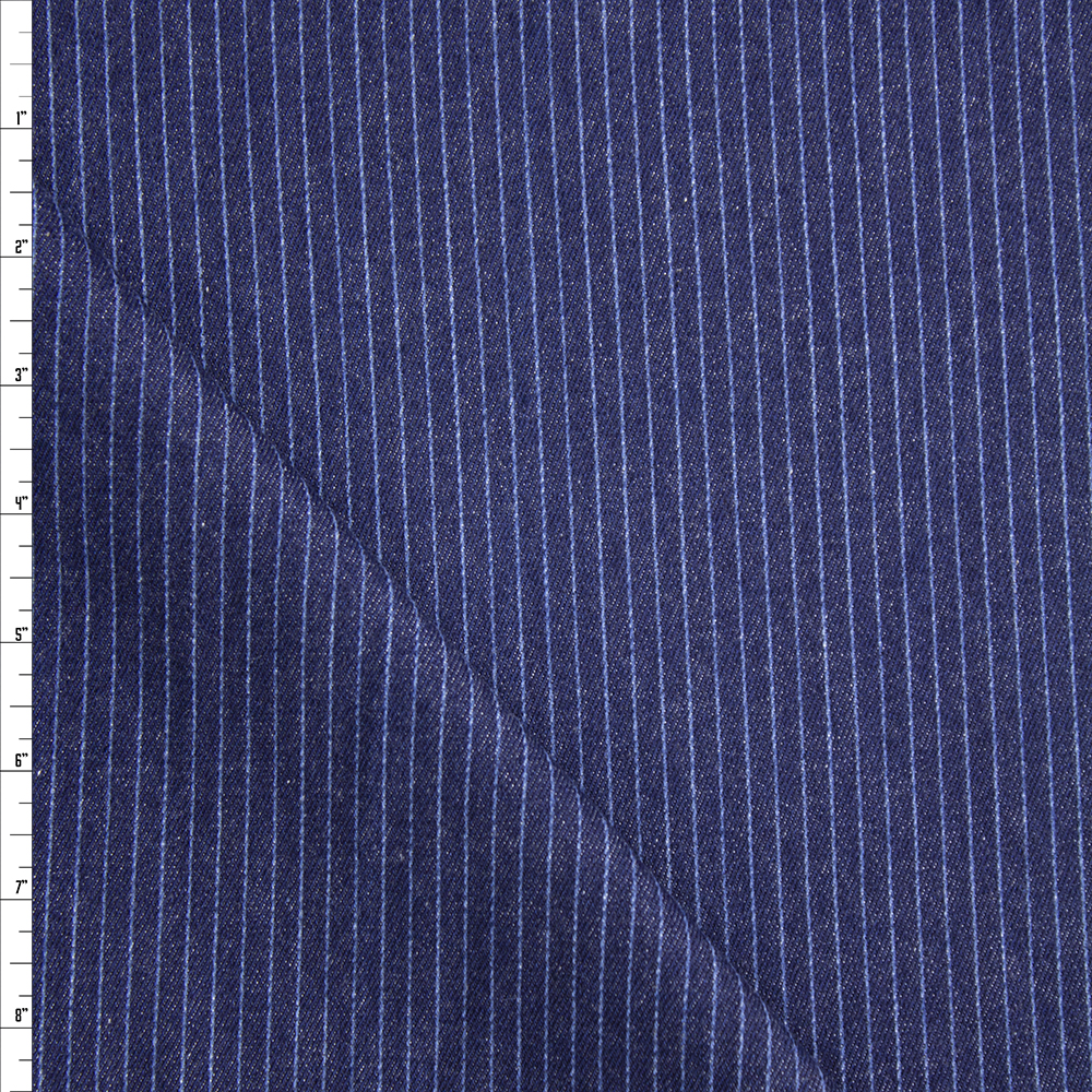 Light Blue on Indigo Vertical Stripe Heavy Denim Fabric By The Yard