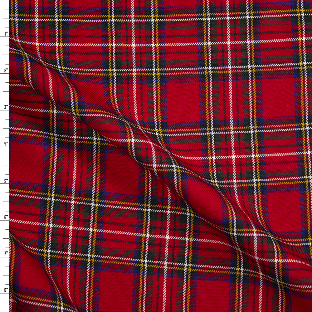 Red, Green, and Blue Tartan Plaid Twill Weave Suiting Fabric By The Yard