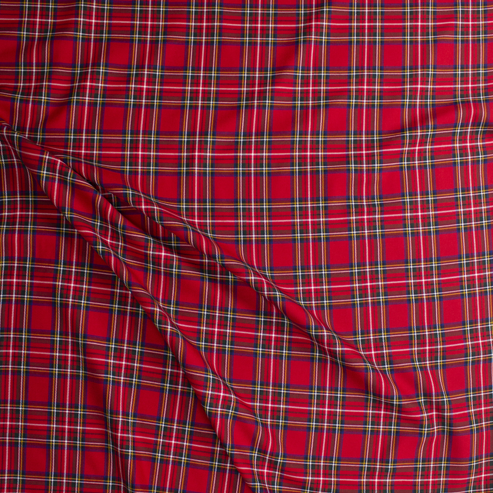 Red, Green, and Blue Tartan Plaid Twill Weave Suiting Fabric By The Yard - Wide shot