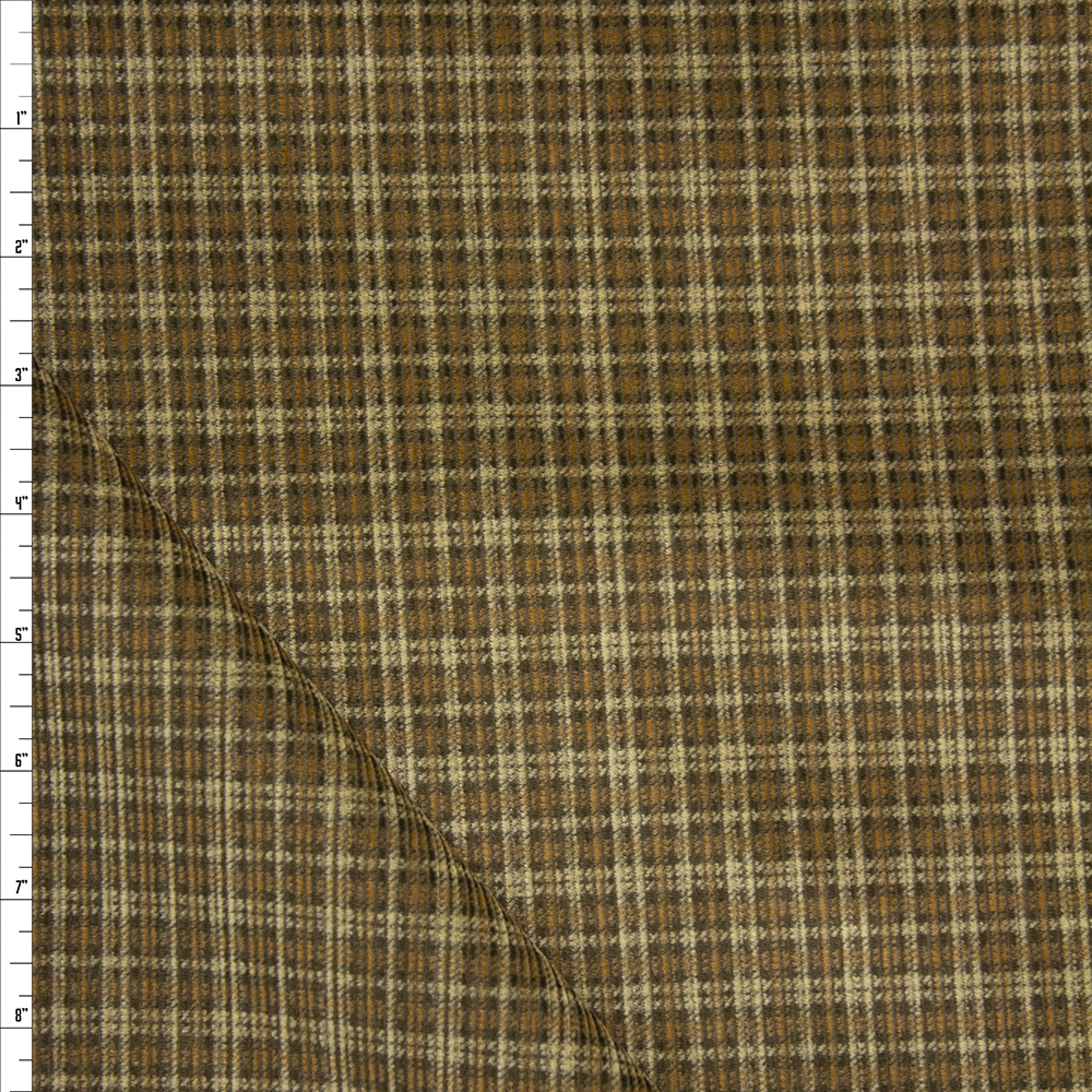 Tan and Caramel Plaid Midweight Corduroy Fabric By The Yard