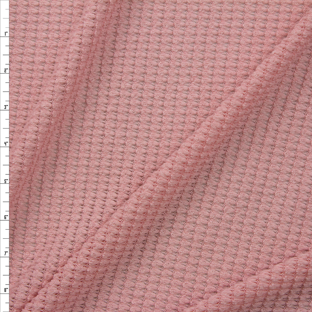 Cali Fabrics Light Rose Chunky Waffle Knit Fabric by the Yard