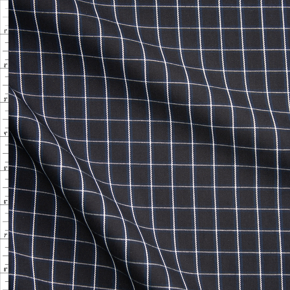 Cali Fabrics Black, White, and Navy Windowpane Plaid Cotton Twill ...