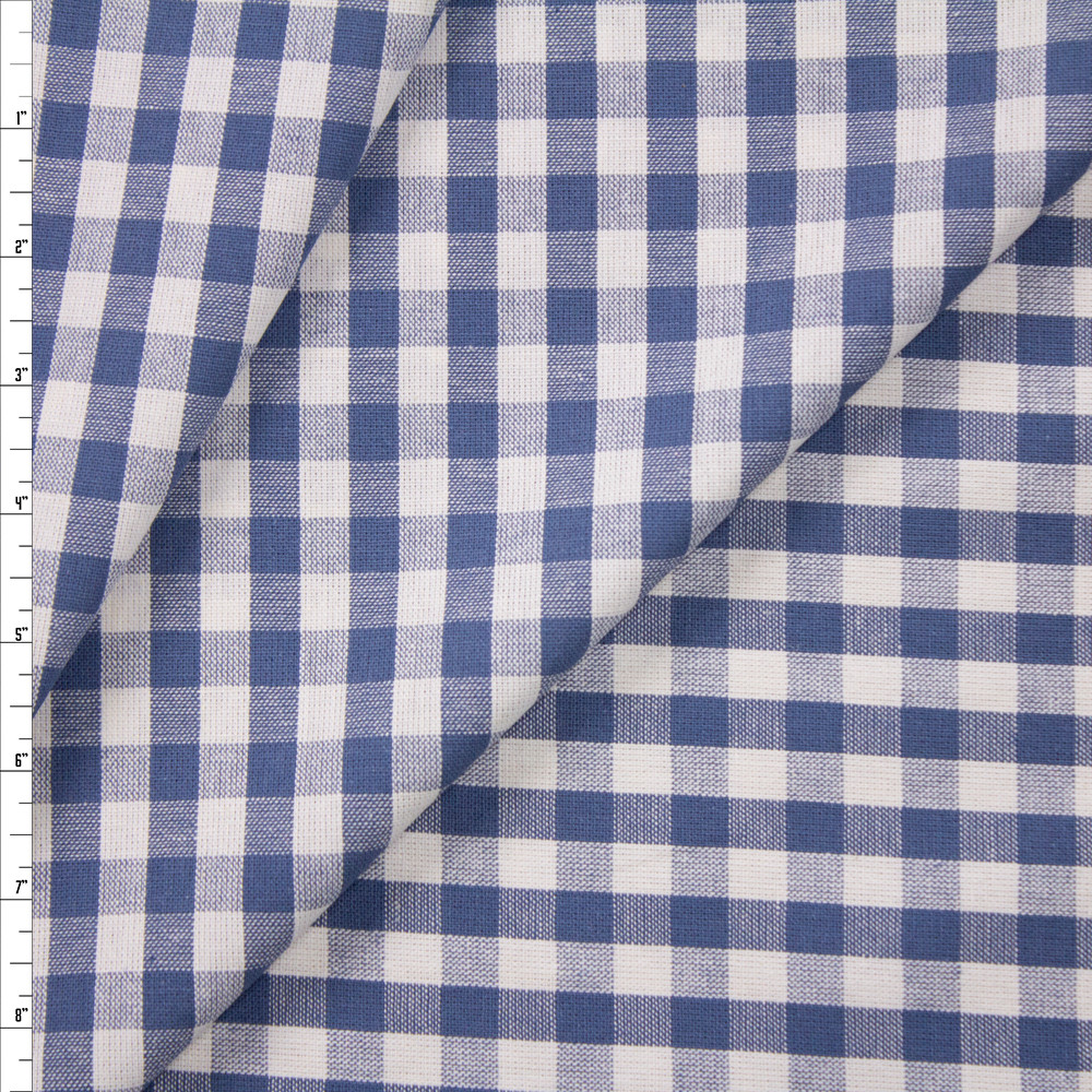 Cali Fabrics Slate Blue and White Gingham Cotton/Linen Blend Fabric by ...
